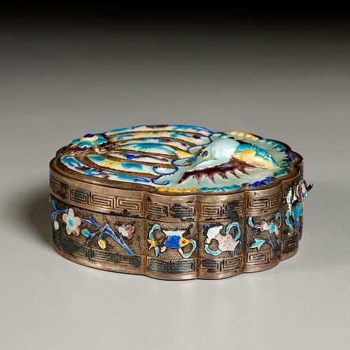 Chinese silver and enamel butterfly box