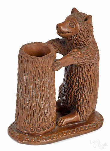 Pennsylvania redware bear and stump figure, 19th