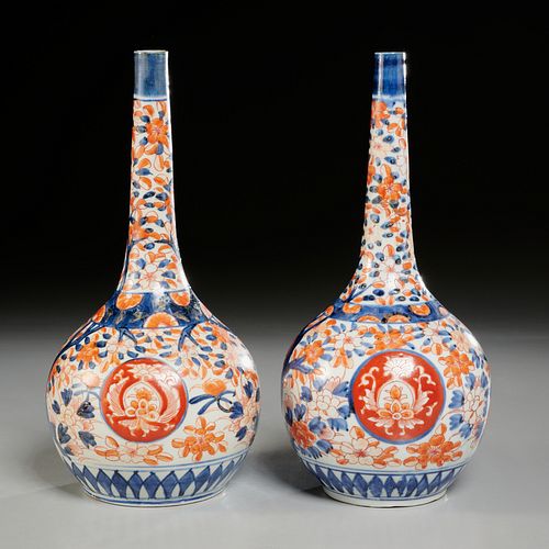 Pair Imari porcelain bottle vases, ex Christies