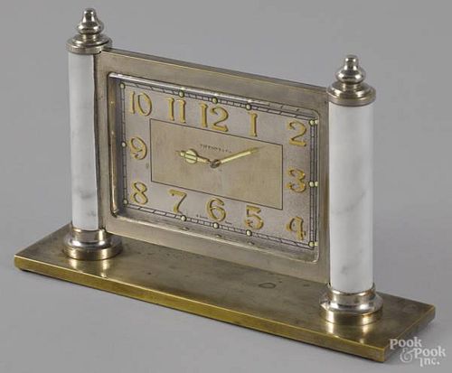 Tiffany & Co. brass and marble desk clock, 5 1/