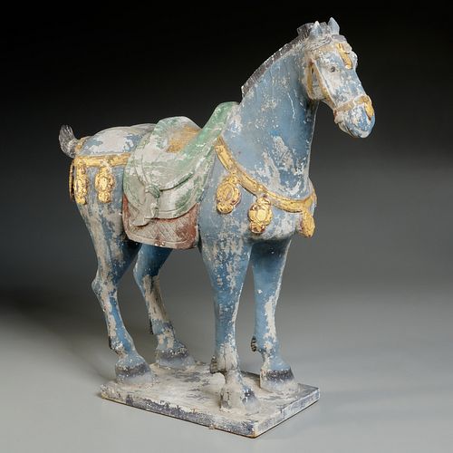 Chinese Tang style carved wood horse