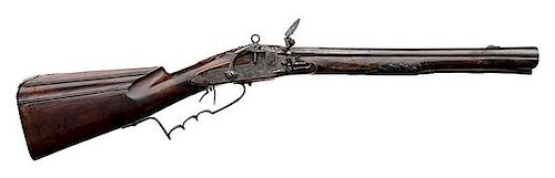 Early Swedish Engraved and Raised Carved Wood Stock Elliptical Barrel Blunderbuss, ca 1650-1700 