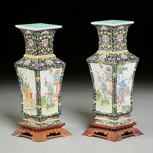 Pair Chinese famille noire porcelain vases