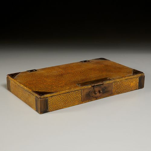 Chinese bronze mounted shagreen document box