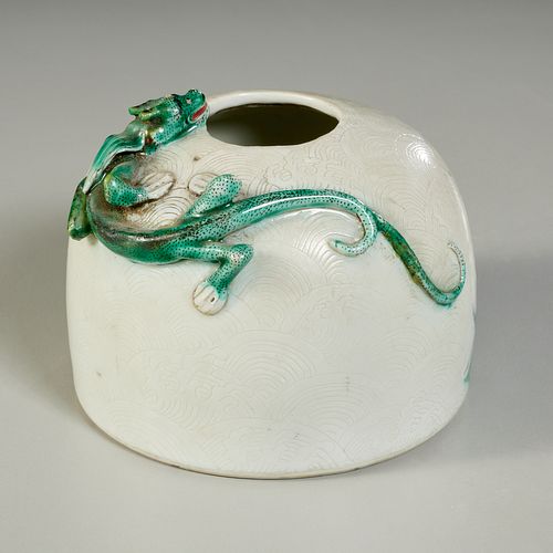 Chinese sgraffito water pot with applied dragon