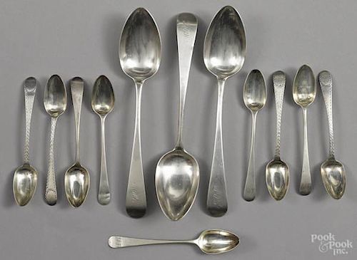 Twelve Philadelphia silver spoons, ca. 1800, be