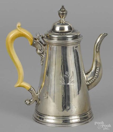 Silver teapot, late 18th c., bearing the touch
