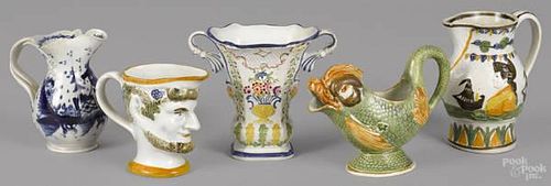 Four English creamware pitchers, early 19th c.,