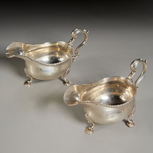 Pair George II sterling silver sauceboats