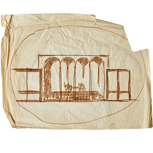 Wallace Harrison, architectural sketch, c. 1955