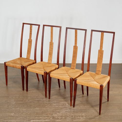 (4) Italian Modern walnut high back chairs