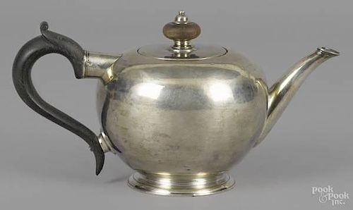 Silver bullet-shaped teapot, mid 18th c., beari