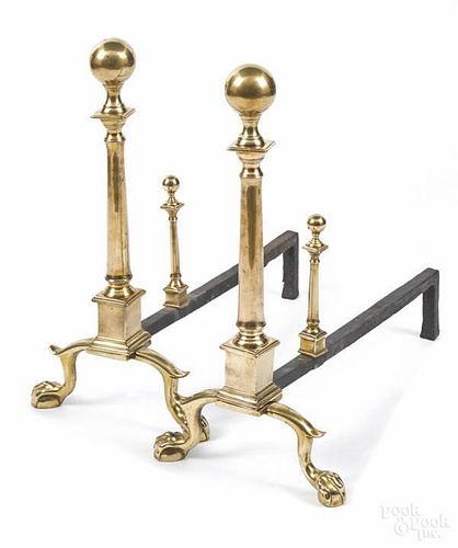 Pair of Chippendale brass andirons, ca. 1770, w