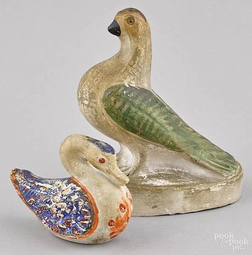 Chalkware figure of a dove, 19th c., with a gre