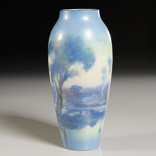 Rookwood, vellum landscape vase, Rothenbusch