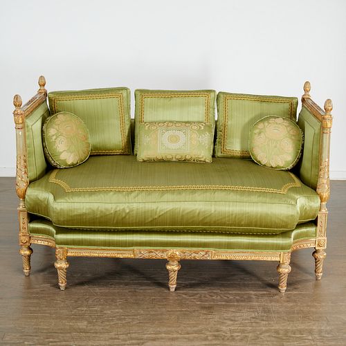 Antique Louis XVI style painted and gilt canape