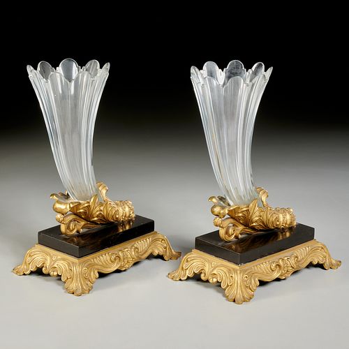 Pair Louis Philippe bronze cornucopia vases