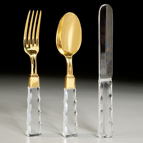 Baccarat crystal and gold plated flatware set