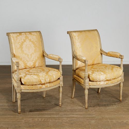 Pair antique Directoire style painted fauteuils