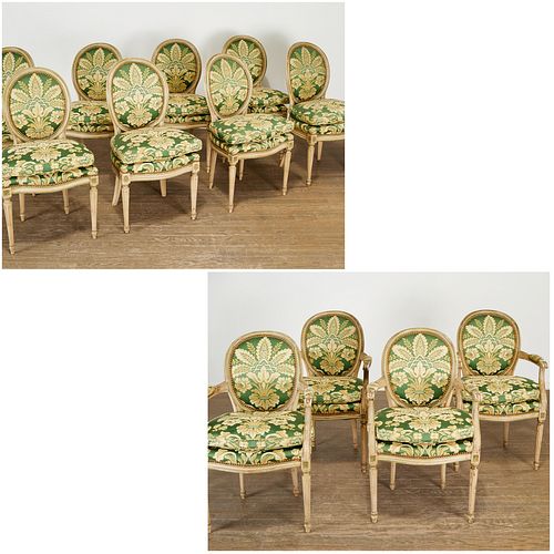 Set (12) Louis XVI style painted dining chairs