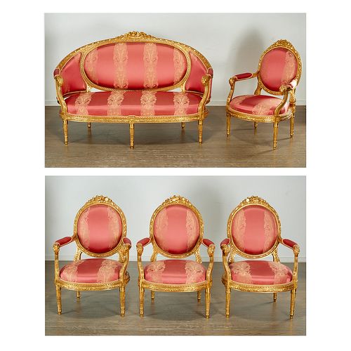 Louis XVI style giltwood salon seating group