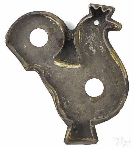 Tin sheet iron rooster cookie cutter, 19th c.,