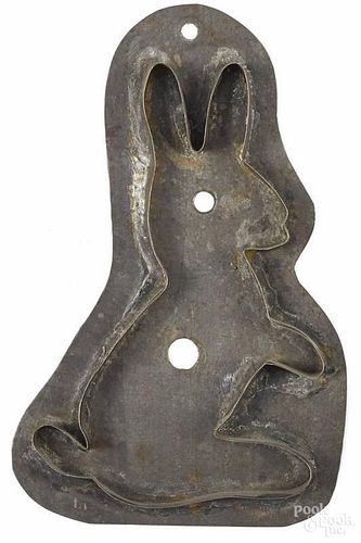 Tin sheet iron seated rabbit cookie cutter, 19th