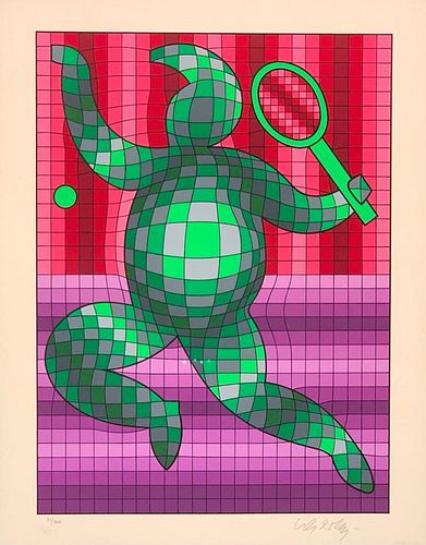 Victor Vasarely Screenprint, "The Tennis Player"