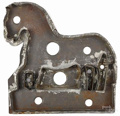 Large tin sheet iron horse cookie cutter, 19th c