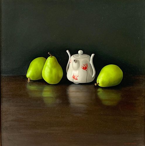 Eric Kunde Oil, "Three Pears and Teapot" 