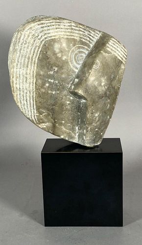 Carved Gray Alabaster Sculpture, Two Heads