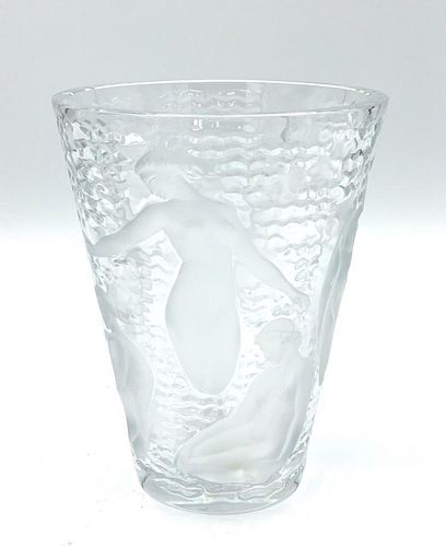 Lalique Molded and Frosted Glass Vase, "Ondines" 
