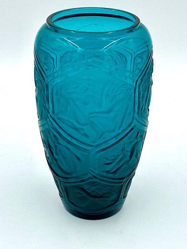 Lalique "Hesperides" Vase, Teal Blue