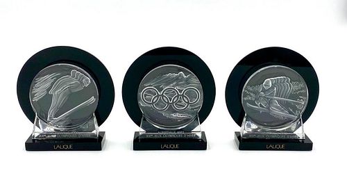 Three Lalique Cristal US Olympic Medallions