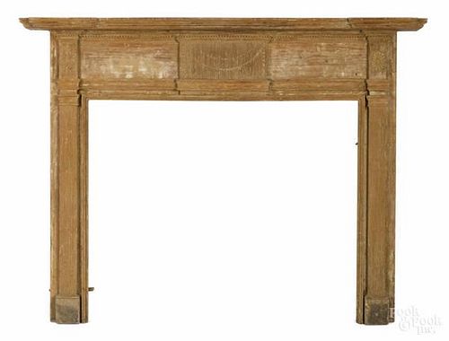 Federal hard pine mantel, ca. 1800, with a swag