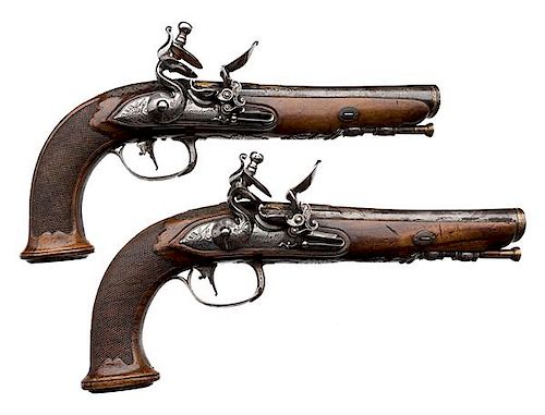 Pair of Fancy Italian Elliptical-Barrel Flintlock Pistols by Franchetti Minelli, ca 1800 
