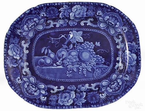 Blue Staffordshire platter, 19th c., with fruit