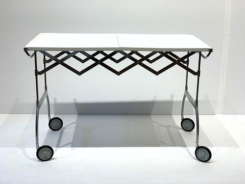 Modern Resin and Metal Folding Table on Wheels