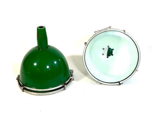 Pair of Goodrich Mfg. Green Enameled Dome Light Fixtures