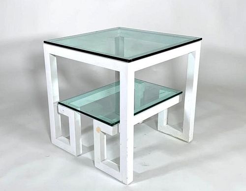 Powder Coated Enamel and Glass Occasional Table