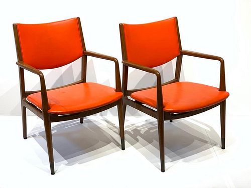 Two Stow and Davis Mid-Century Teak and Upholstery Armchairs