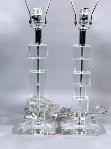 Pair of Glass Table Lamps, Modern