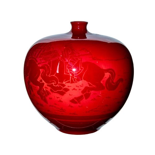 Royal Doulton Flambe Vase, Hunting Scene