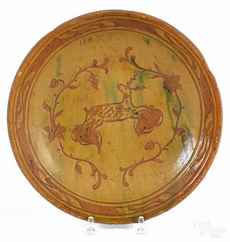 Pennsylvania redware plate, ca. 1900, attribute