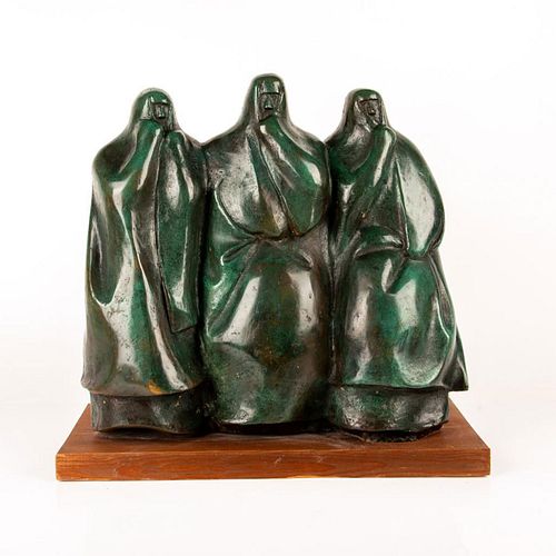Signed Azriel Awret Bronze Sculpture Three Veiled Women