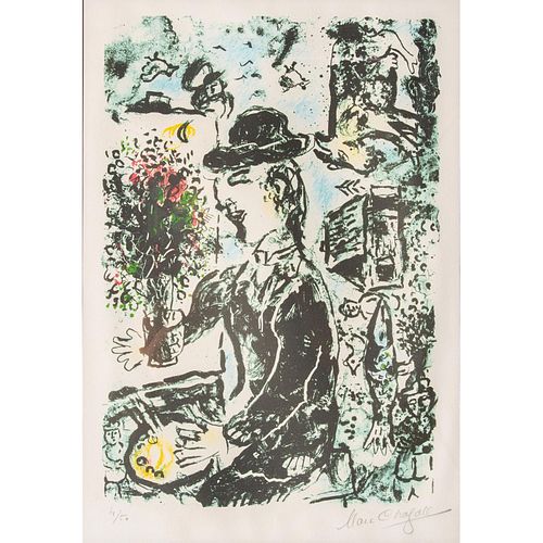 Marc Chagall Signed Lithograph Le Peintre Au Chapeau