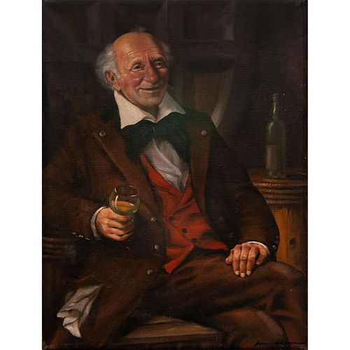 Signed Oil on Canvas Gentleman Drinking
