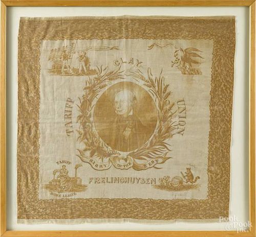 Engraved political handkerchief, mid 19th c., w