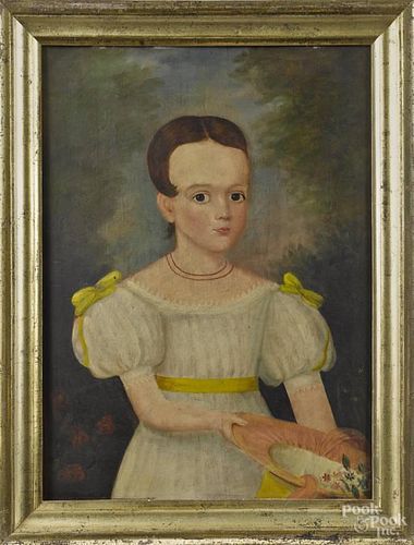 American oil on panel portrait of a girl, ca. 18