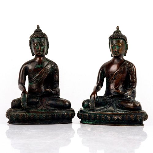 Pair of Bronze Seated Buddha Figurines